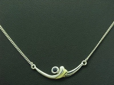 925 Argento Sterling Collier Con Zaffiro Ricoperto/Parzialmente Dorato/41,0cm/ - Immagine 1 di 3