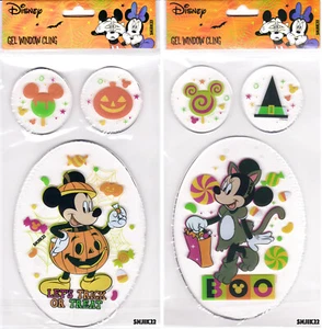 DISNEY - HALLOWEEN - Mickey Mouse (Pumpkin) & Minnie Mouse (Cat) Window Gels - Picture 1 of 3