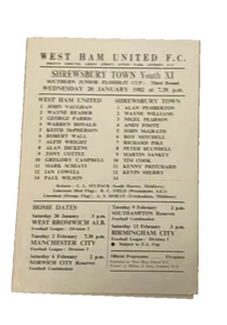 WEST HAM UNITED V SHREWSBURY TOWN - COPPA ILLUMINATA JUNIOR MERIDIONALE RD 3 - 20/1/1982 - Foto 1 di 1
