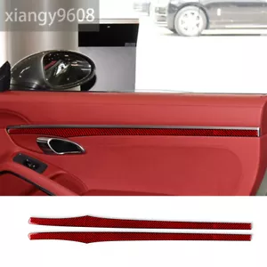 2×Red Carbon Interior Door Panel Trim for Porsche 718 982 Boxster Cayman 2016-22 - Foto 1 di 11