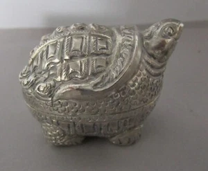 Vintage Sterlingsilber Südostasiatische Betelblatt Nussdose Schildkrötenform - Bild 1 von 6