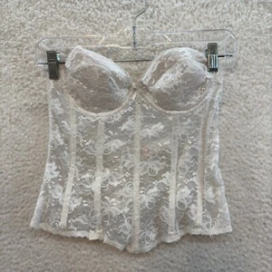 Vintage corsetto bustier top 36B pizzo bianco trasparente disossato vittoriano edoardiano - Foto 1 di 10