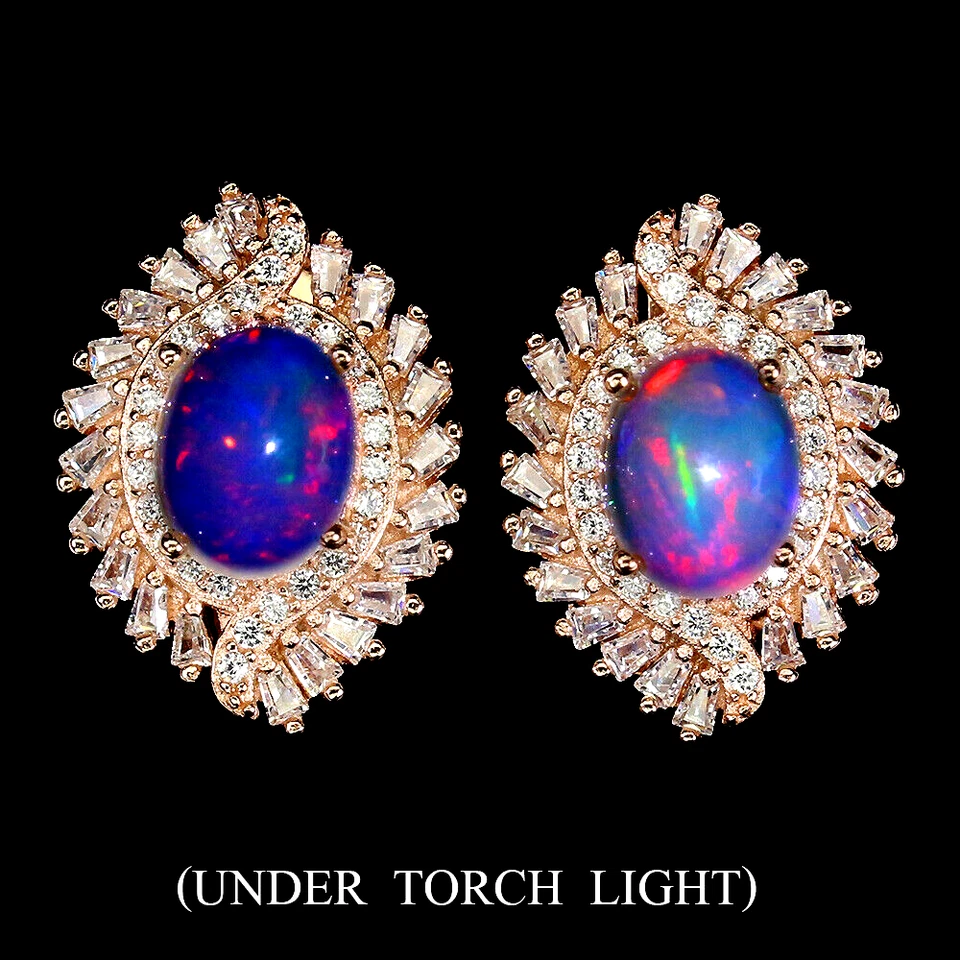 AAA + ПОЛНАЯ ВСПЫШКА ОГНЯ ОПАЛ СЕРЬГИ С БЕЛЫЙ БАГЕТ CZ 925 ПРОБЫ 14KRGP - Изображение 1 из 3