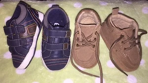 🧸Baby Boy Infant Crib Shoes Sz 2 Brown Suede LOAFER BOOTS & PLACE SNEAKERS Navy - Picture 1 of 12