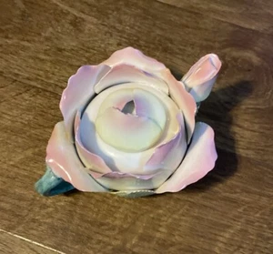 Capodimonte Italy Rose Candle Holder Crown Neopolitan Pink Green 6" MISC5 - Picture 1 of 3