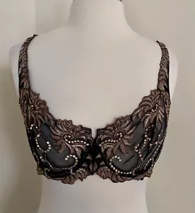 NEW Lunaire Black Lace Sheer Mesh Embroidered Underwire Bra Demi 36C - Picture 1 of 2