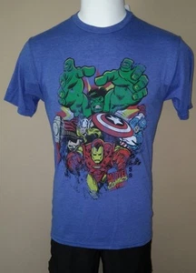 MARVEL COMICS AVENGERS GROUP BLUE SOFT SMALL SM MENS TEE SHIRT NEW W/TAGS - Picture 1 of 2