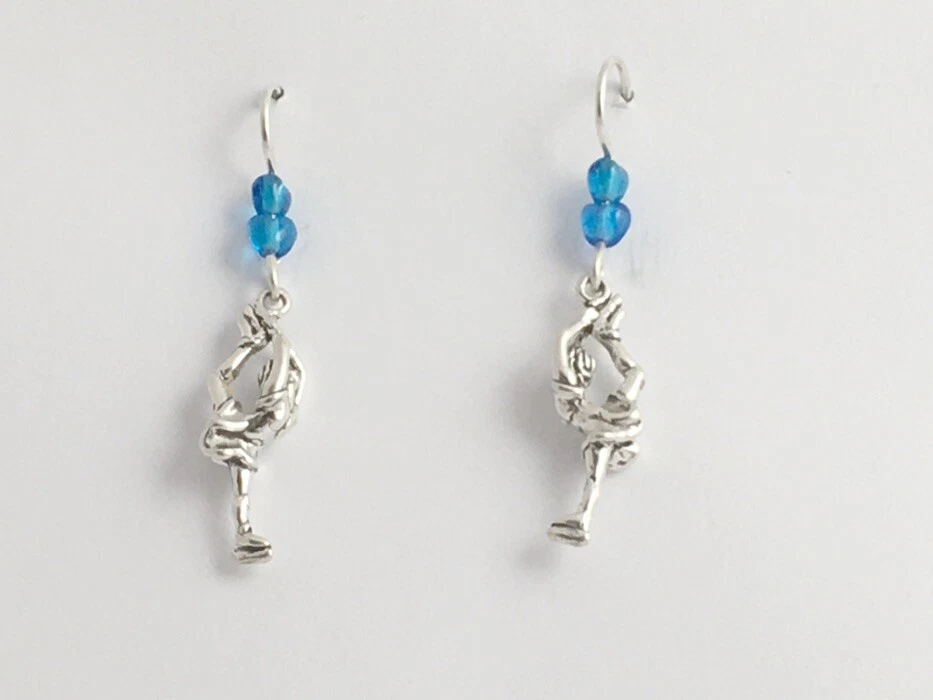 Sterling Silver figure ice skater dangle earrings-skate-skates-Biellmann spin - Image 1 of 1