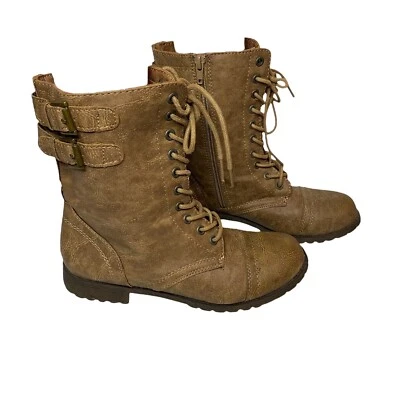 Rampage Jacen Woman's Size 7.5 Combat Biker Moto Boot Brown Crackle Zip Up - Image 1 of 4