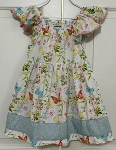 Matilda Jane size 10 girls ivory blue cap sleeve butterfly flare dress - Picture 1 of 6