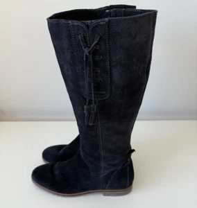 PIER ONE Navy Blue Suede Tall Tassel Leather Flat Heel Boot Sz 39 EU 8 AU - Picture 1 of 11