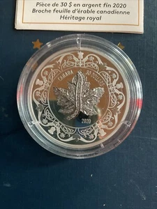 Broche feuille d'érable argent fin 20 $ Canada 2020 2 oz Legacy - Photo 1/24