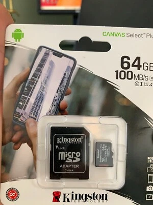Kingston Canvas Select plus MCSD card 64GB,@U1-A1 100MB/S,w/adapter US seller - Image 1 of 4