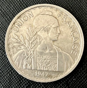 1947 French Indo China 1 Piastre Copper Nickel Coin Circulated Union Francaise - Picture 1 of 2
