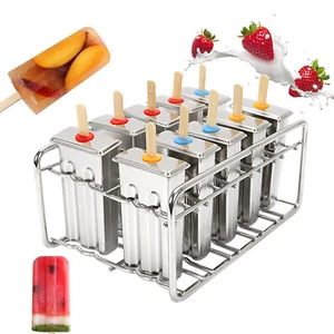 10 Stück Edelstahl Formen Pop Lolly Eis am Stiel Eis Stick Halter Form Zum Selbermachen - Bild 1 von 11