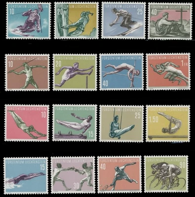 1955-58, LIECHTENSTEIN, SPORTS, FOUR COMPLETE ISSUES, NH, SC#289/323 - Image 1 of 2