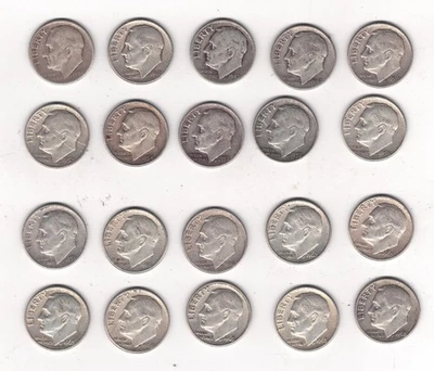 US $2.00 Face SILVER Roosevelt DIMES - Dated 1946 to 1963 - Twenty (20) TOTAL - Image 1 of 4