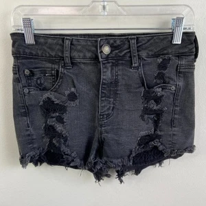 AE Faded Black Super Stretch Hi-Rise Distressed Shortie Shorts Size 4 - Picture 1 of 11