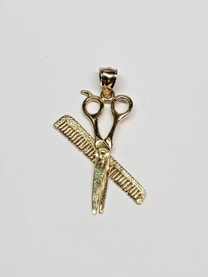 COOL 13.7k Oro Tijera y Peine Peluquero Estilista 32 x 23mm Dije Foto 1 de 4