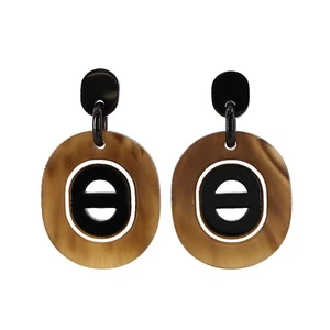 HERMES Fidelio Virage Earrings Buffalo Horn Brown Black Accessory 90284752 - Picture 1 of 6