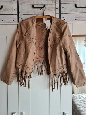 H&M Neu mit Etikett Bolero Jacke Damen braun Gr. 42 Wildlederimitat Fransen - Bild 1 von 4