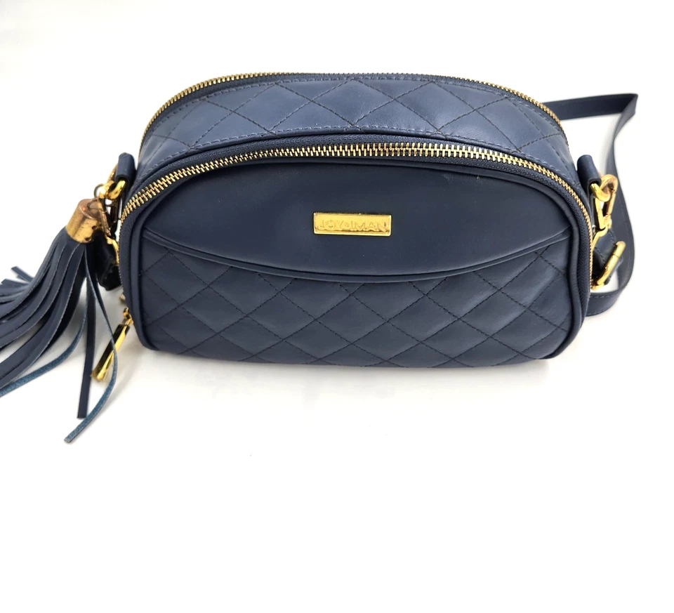 Bolso Bandolera Joy & Iman Diamante Acolchado Cuero Azul Cartera 2 Lados 4 Secciones Foto 1 de 4