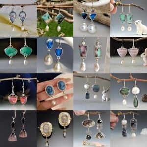 Retro 925 Silver Hook Earrings Pearl Crystal Drop Women Wedding Jewelry Gifts