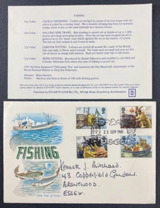 UK 1981 Great Britain Fishing STUART First Day Cover FDC + Information Insert - Picture 1 of 2