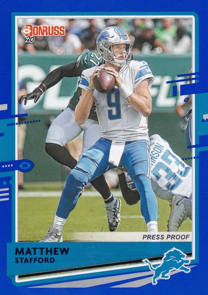 2020 DONRUSS BLUE PARALLELS VARIATIONS MATTHEW STAFFORD LIONS PRESS PROOF B3548 - Image 1 of 2