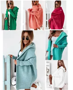 Damen Outwear Cardigan Langarm Kapuze Weich Lose Warm Pullover StrickjackE TopXL - Bild 1 von 34