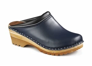 Zuecos TROENTORP 39 UE 9 EE. UU. REMBRANDT Cuero Azul Marino Plata Tachuelas Suecia Sin Cordones - Imagen 1 de 8