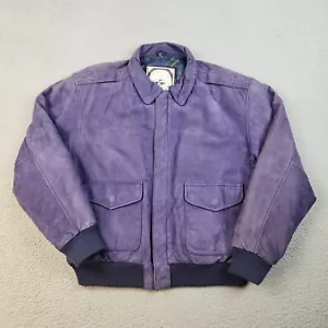 VTG Genuine Leather Bomber Jacket Mens Medium Purple 90s Suede Boxy Quilt Lined - Picture 1 of 14