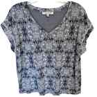 Rose And Olive Damask Print Knit Top Womens Xl Gray Ladder Lace V Neck Tee