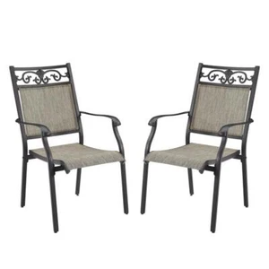 ULAX FURNITURE Outdoor Dining Chair Stackable Cast Aluminum Gray/Black (2-Set) - Picture 1 of 3