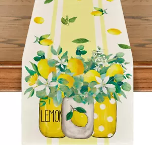 Yellow Stripes Vase Lemon Summer Table Runner, Spring Kitchen Dining Table Decor - Picture 1 of 12