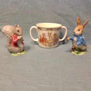 Beatrix Potter Timmy Tiptoes Peter Rabbit Bunnykins Christening Mug Vintage - Picture 1 of 9