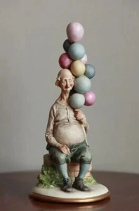 Giuseppe Cappe Figurine Grandpa Balloons Statue Porcelain Italy Sculpture Decor - Picture 1 of 7