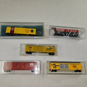 LOT OF 5 N SCALE BOX CARS VARIETY OF BRANDS CON-COR, FRISCO, COTTON BELT (AS IS) - Picture 1 of 6