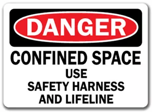 Gefahrenschild - Sicherheitsgurt und Rettungsleine mit begrenztem Raum - 10x14 OSHA-Schild - Bild 1 von 1