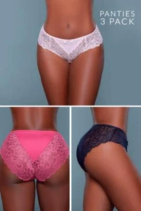 BeWicked Tracy 3pk High Rise Brief Panties with Bow Detail, Floral Lace Design - Picture 1 of 11