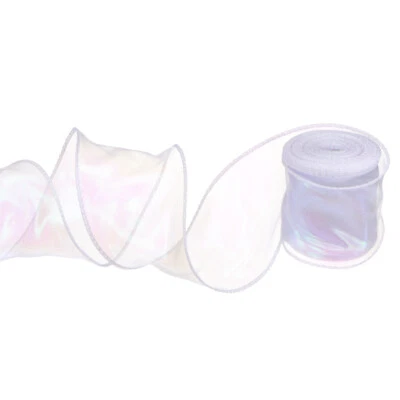 Cinta de organza brillante transparente con cable, 2 3/8 pulgadas x 10 yardas [blanco brillante] Foto 1 de 4