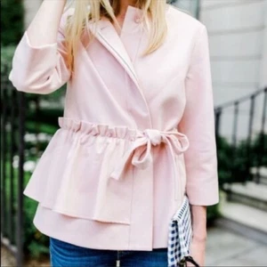Halogen Jacket M Petite 9449 Ruffle Tie Button Brushed Pink 3/4 sleeve brushed - Picture 1 of 11