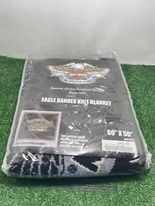 Harley Davidson Eagle Logo Knit Blanket-100% Acrylic Throw-60”x50”-New - Picture 1 of 15