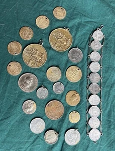 Lot Of Misc Drilled Coin Pendant Keychain Bracelet Lucky Charm Jewelry Making - Picture 1 of 5