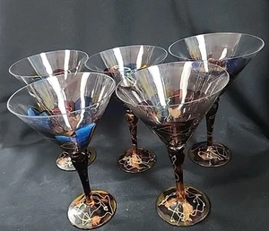 5 Vintage Romania Royal Danube Crystal Martini Stemware Abstract Pattern - Picture 1 of 10