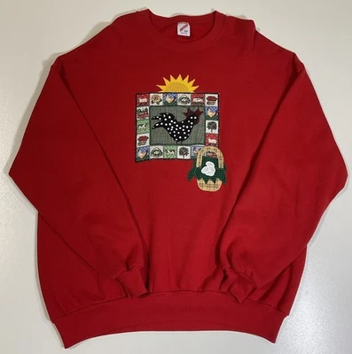 Vintage Patchwork Farm Sweatshirt Sz XXL Grandma USA Country Cottagecore 90s - Image 1 of 4
