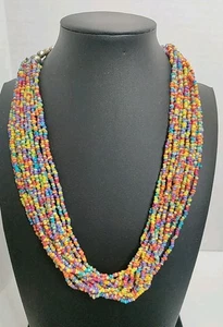 Beautiful 16 Strand Multicolor Seed Bead 20 Inch Necklace - Picture 1 of 4