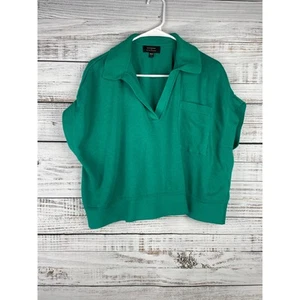 Banana Republic OVERSIZED JOHNNY-COLLAR SWEATER Green Linen XS Small Preppy Boxy - Bild 1 von 10