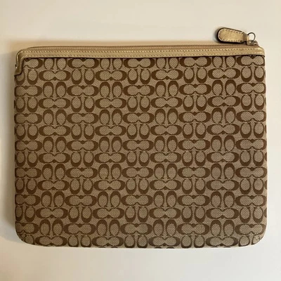 Coach Tan Signature Monogram iPad Tablet Padded Protective Case Sleeve Zip - Image 1 of 4