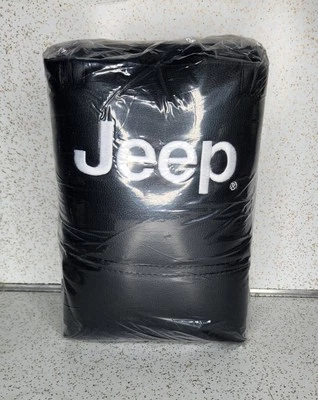 Jeep Logo Front Car Truck Black Synthetic Leather Sideless Seat Covers Set of 2 - Image 1 of 3